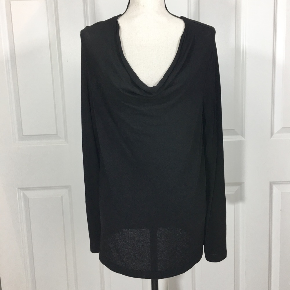 LOFT Black Crepe Cowl Neck Blouse Top